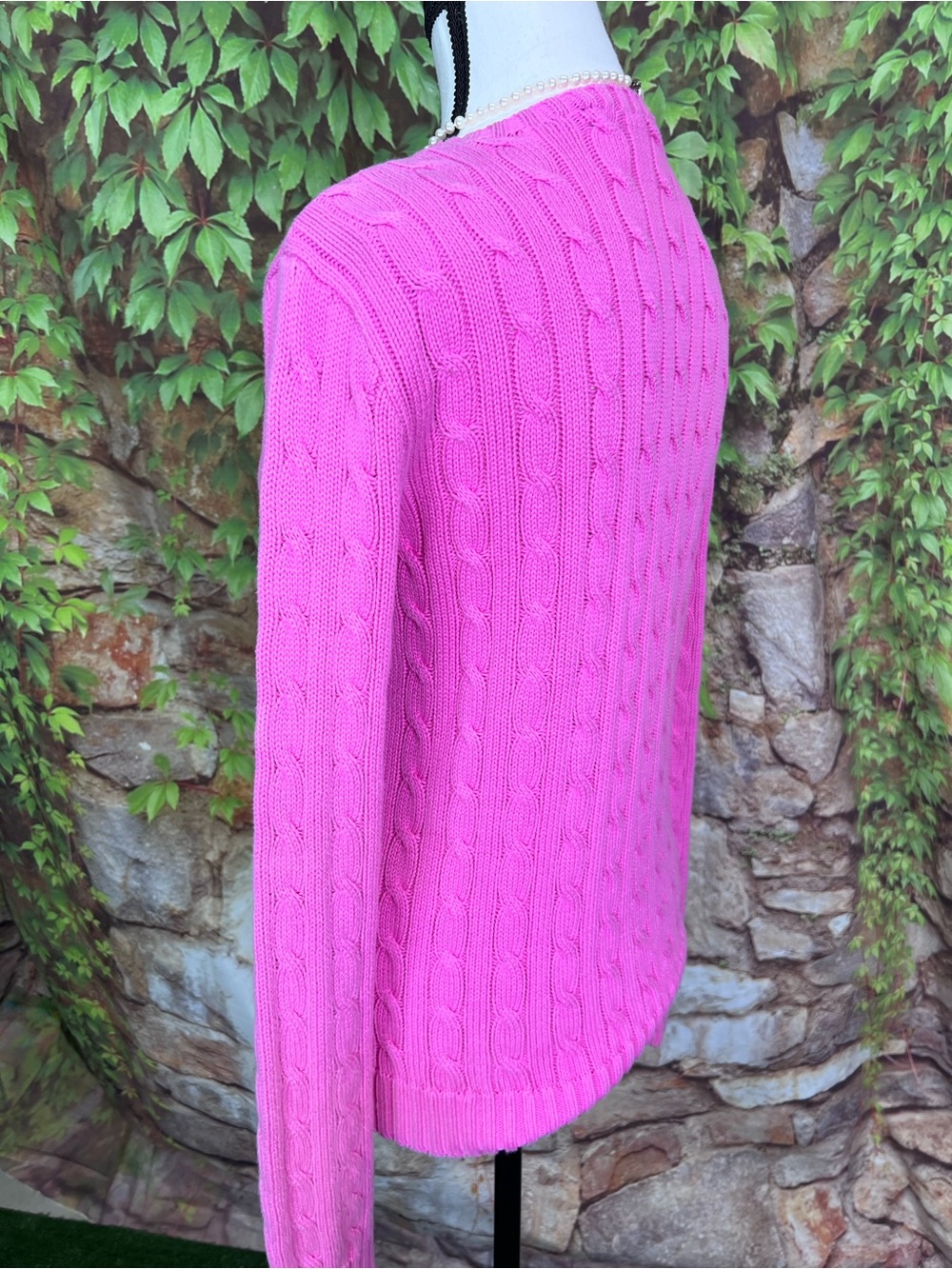 VINTAGE RALPH LAUREN Luxury Pink Cabled Preppy Polo Logo Crewneck Sweater, M - Picture 7 of 11